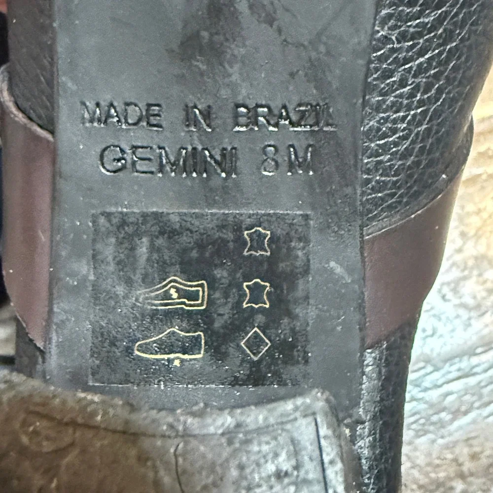 Brighton Vintage Gemini Pebbled Leather Horsebit Block Heel Mules, Black Brown,8 - Picture 2 of 10
